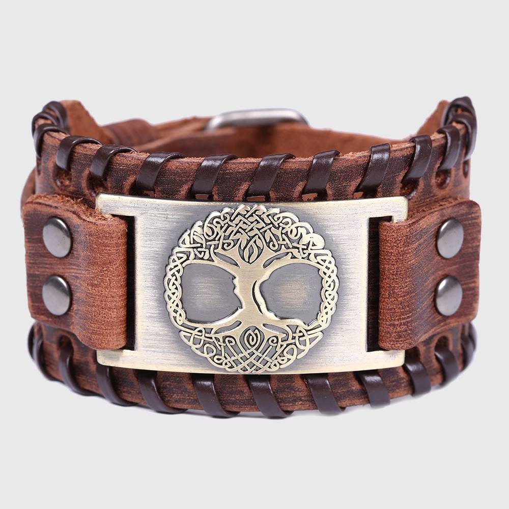 Mystical Tree of Life Leather Bracelet