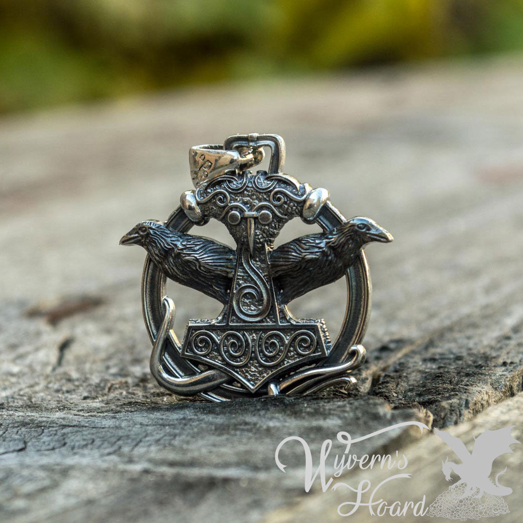 Mjölnir & Odin's Ravens Talisman Necklace