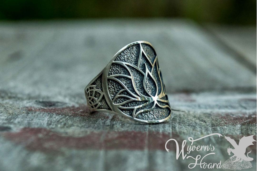 Sacred Lotus Sterling Silver Ring - Wyvern's Hoard