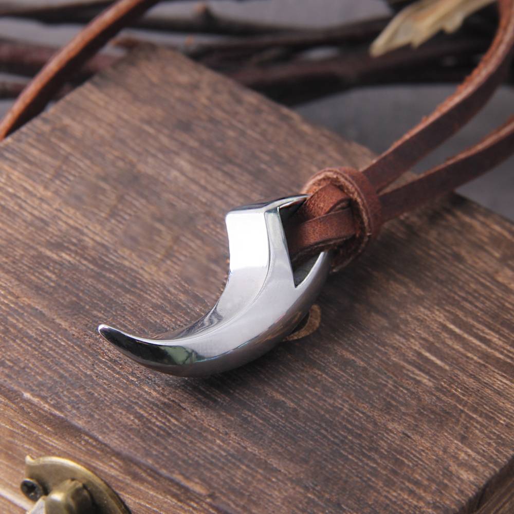 Steel & Leather Wolf Fang Necklace