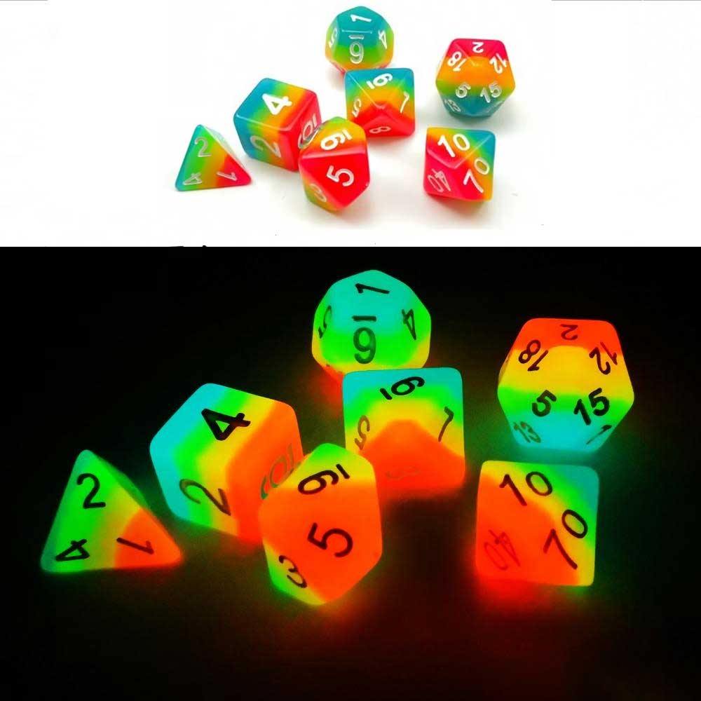 Glow In The Dark Rainbow Candy Polyhedral Dice Set - Wyvern's Hoard