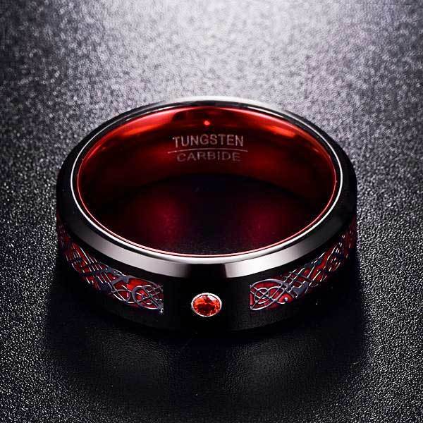 Celtic Dragon Tungsten Carbide Rings With Carbon Fiber Inlay