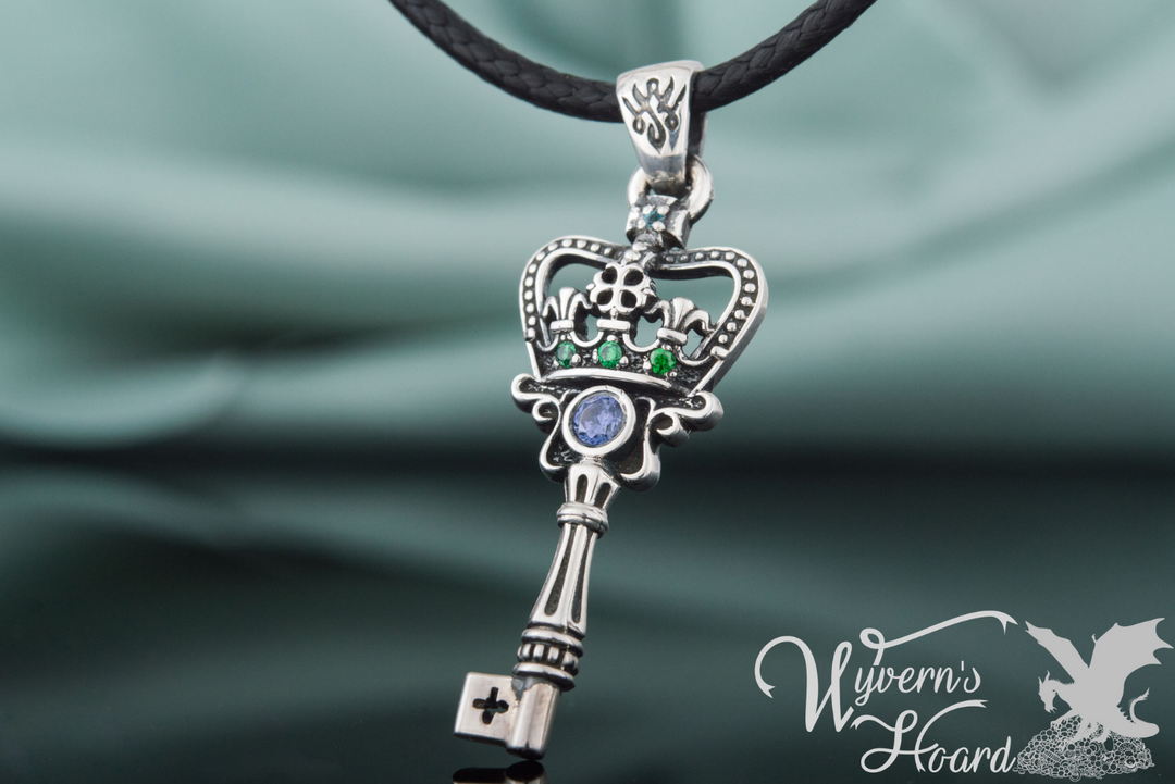 Bejeweled Crown Key Necklace