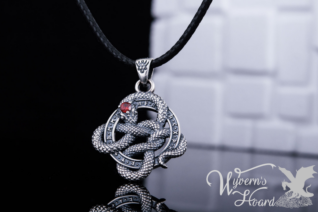 Slithering Snake Elder Futhark Rune Circle Necklace