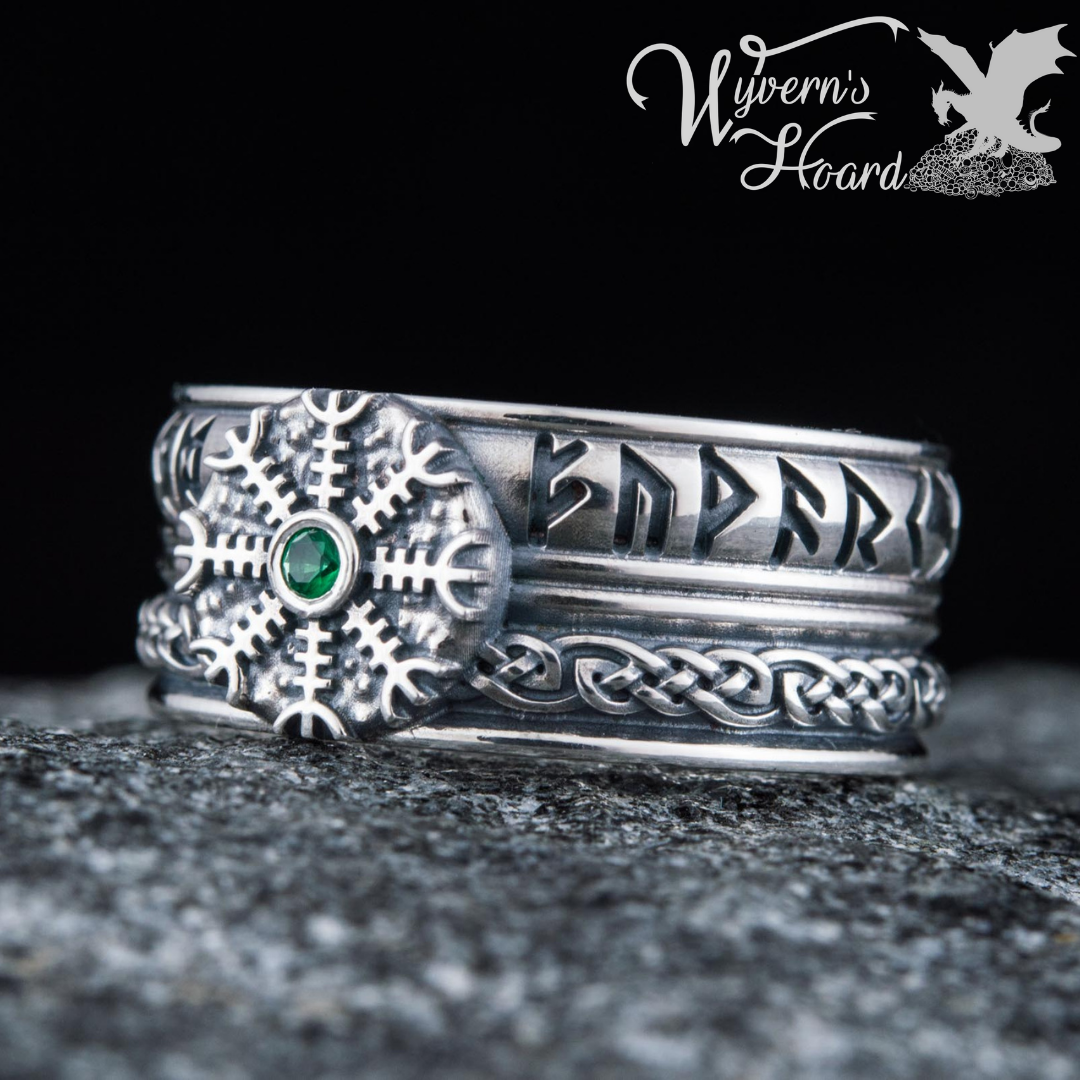 Helm of Awe with Elder Futhark Runes Ring