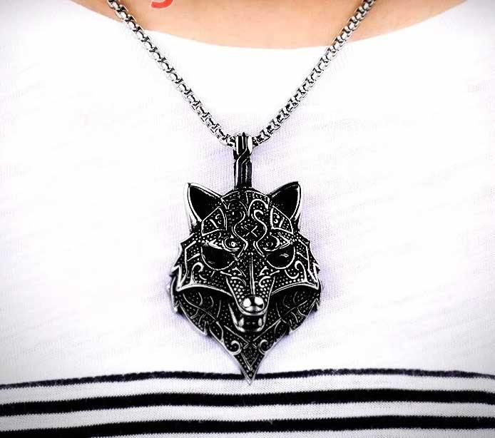 Fenrir Wolf Head Stainless Steel Necklace - Wyvern's Hoard