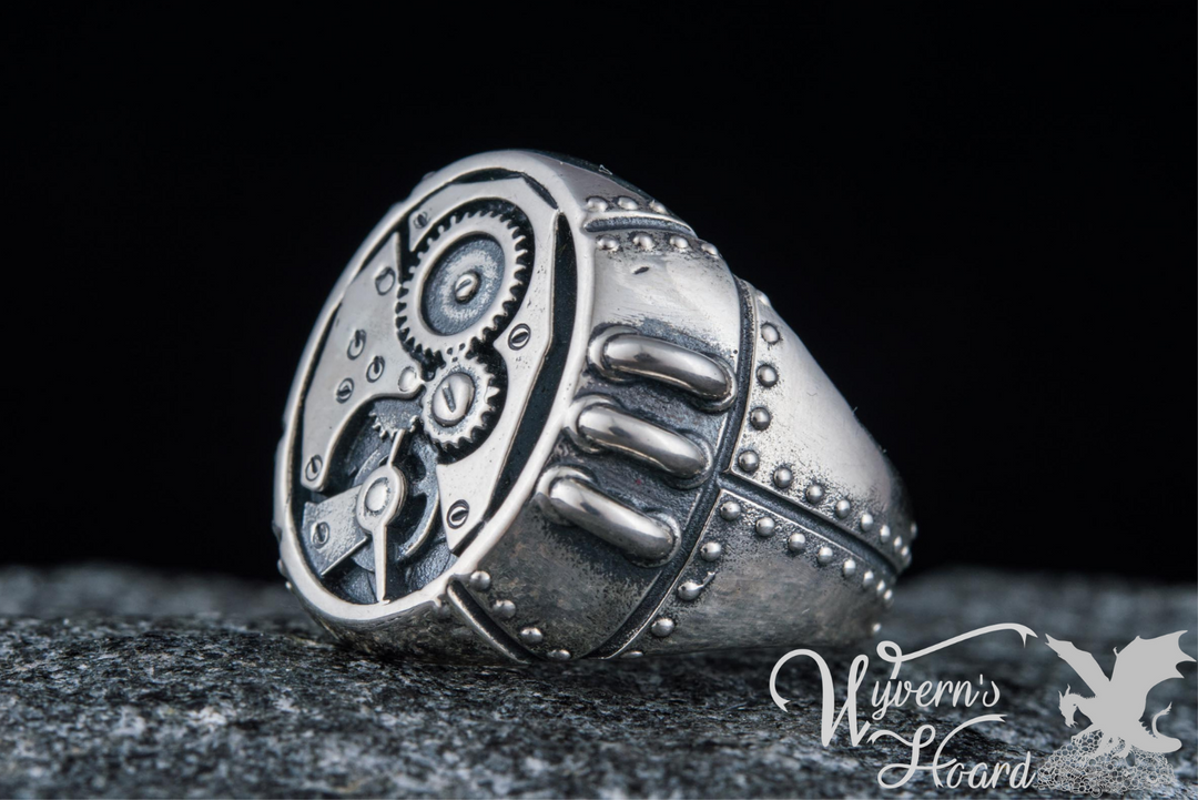 Steampunk Sterling Silver Ring - Wyvern's Hoard
