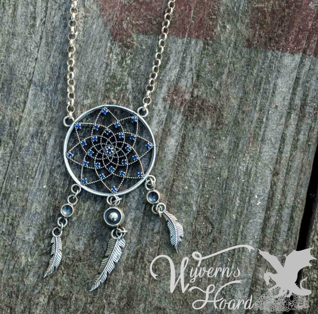 Bejeweled Dreamcatcher Sterling Silver Necklace