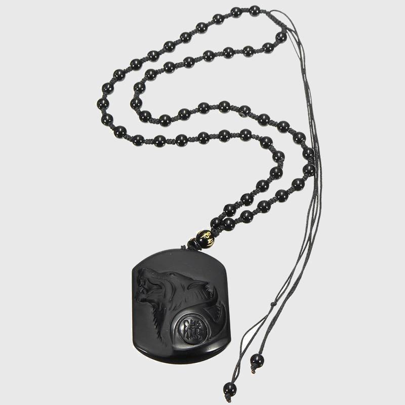 Carved Black Obsidian Wolf Necklace - Wyvern's Hoard