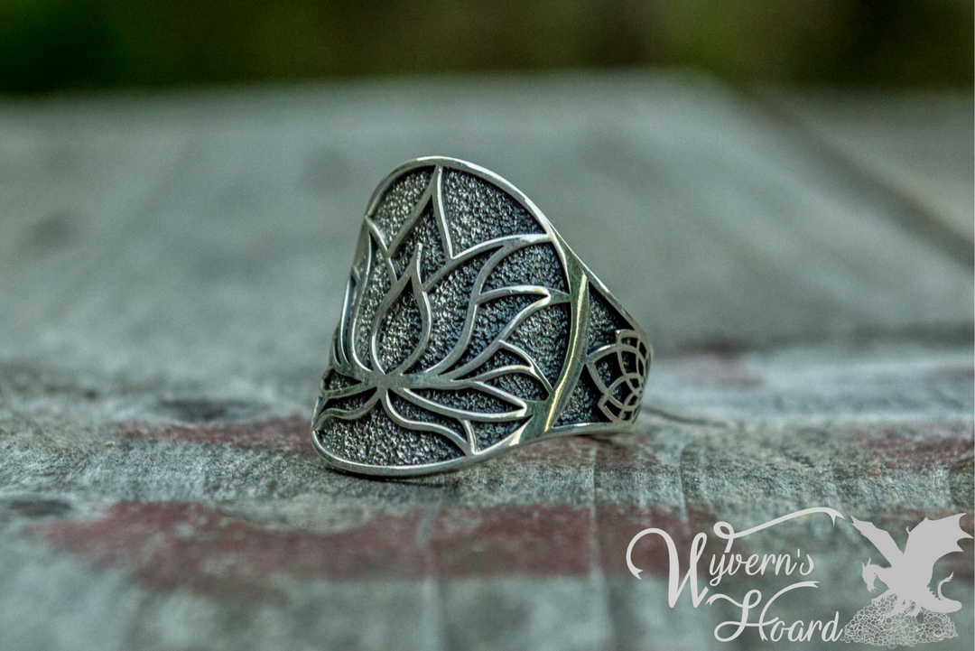 Sacred Lotus Sterling Silver Ring - Wyvern's Hoard