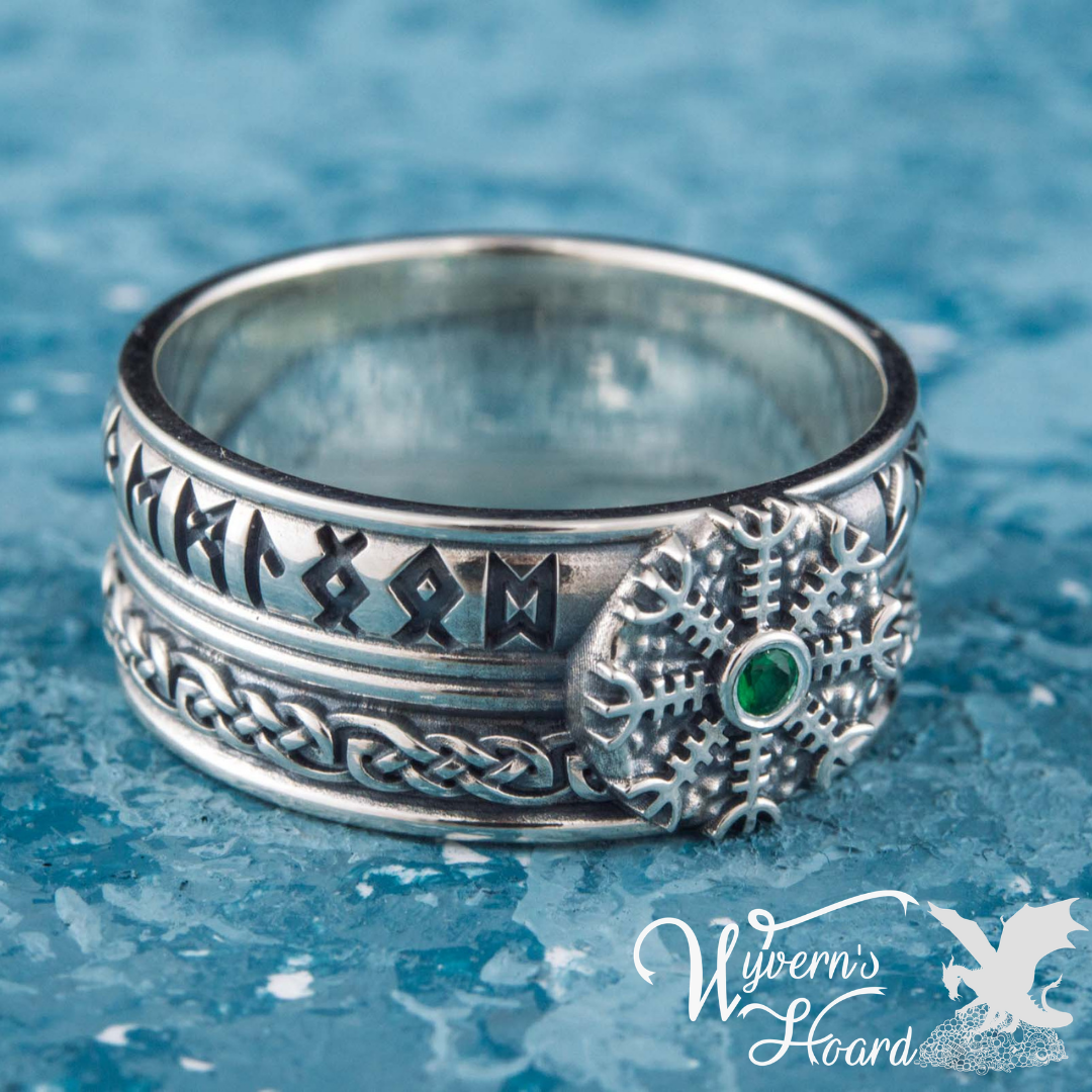 Helm of Awe with Elder Futhark Runes Ring