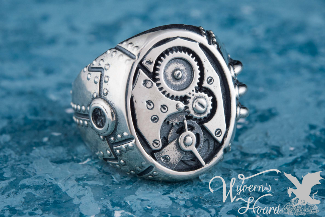 Steampunk Sterling Silver Ring - Wyvern's Hoard