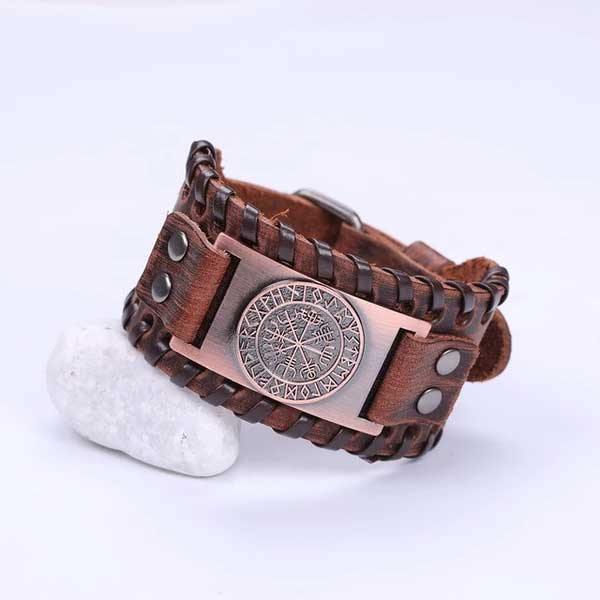 Vegvisir Leather Bracelet - Wyvern's Hoard