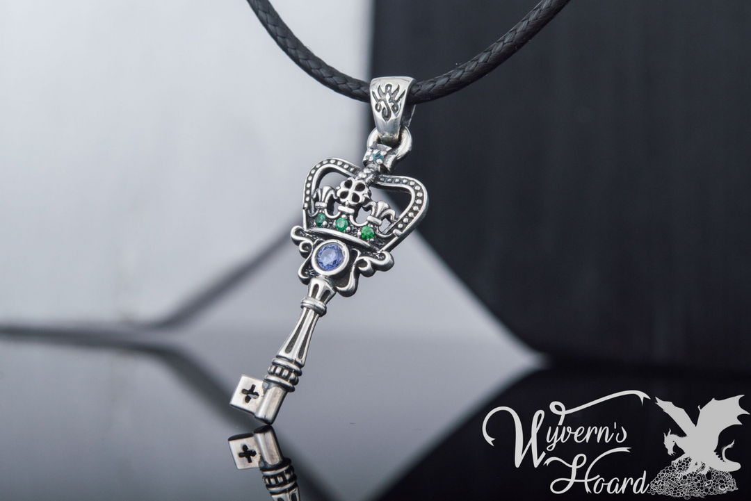 Bejeweled Crown Key Necklace