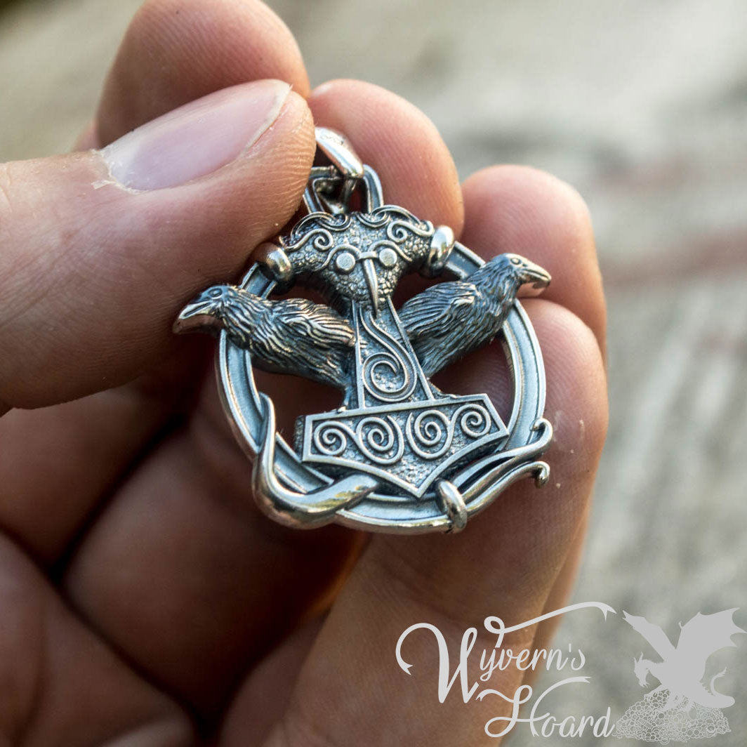 Mjölnir & Odin's Ravens Talisman Necklace