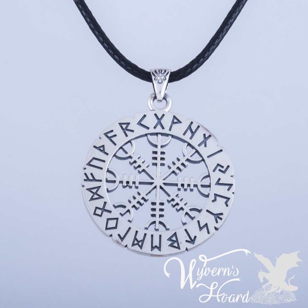 Aegishjalmr Helm of Awe with Elder Futhark Runes Necklace