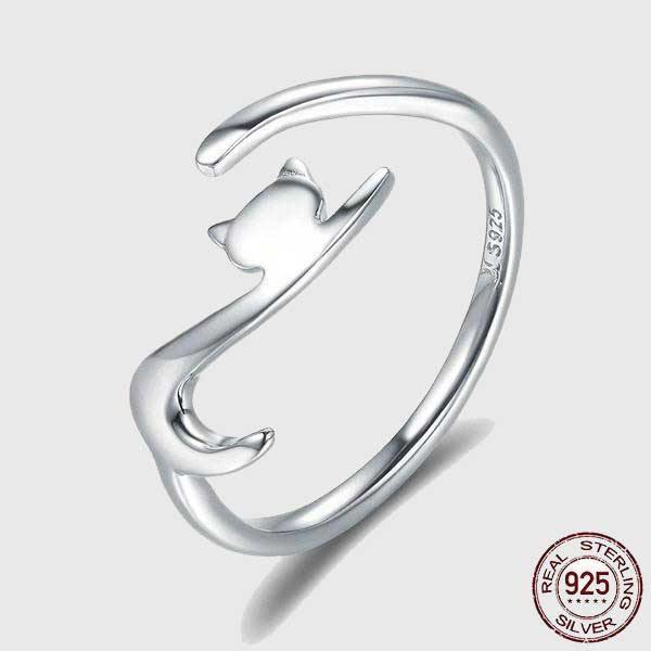 Playful Cat Sterling Silver Ring