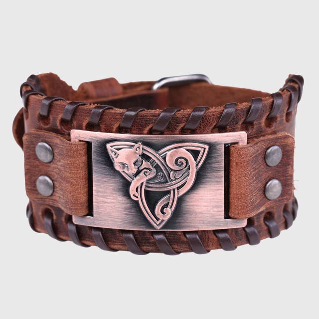 Fylgja Fox Triquetra Leather Bracelet