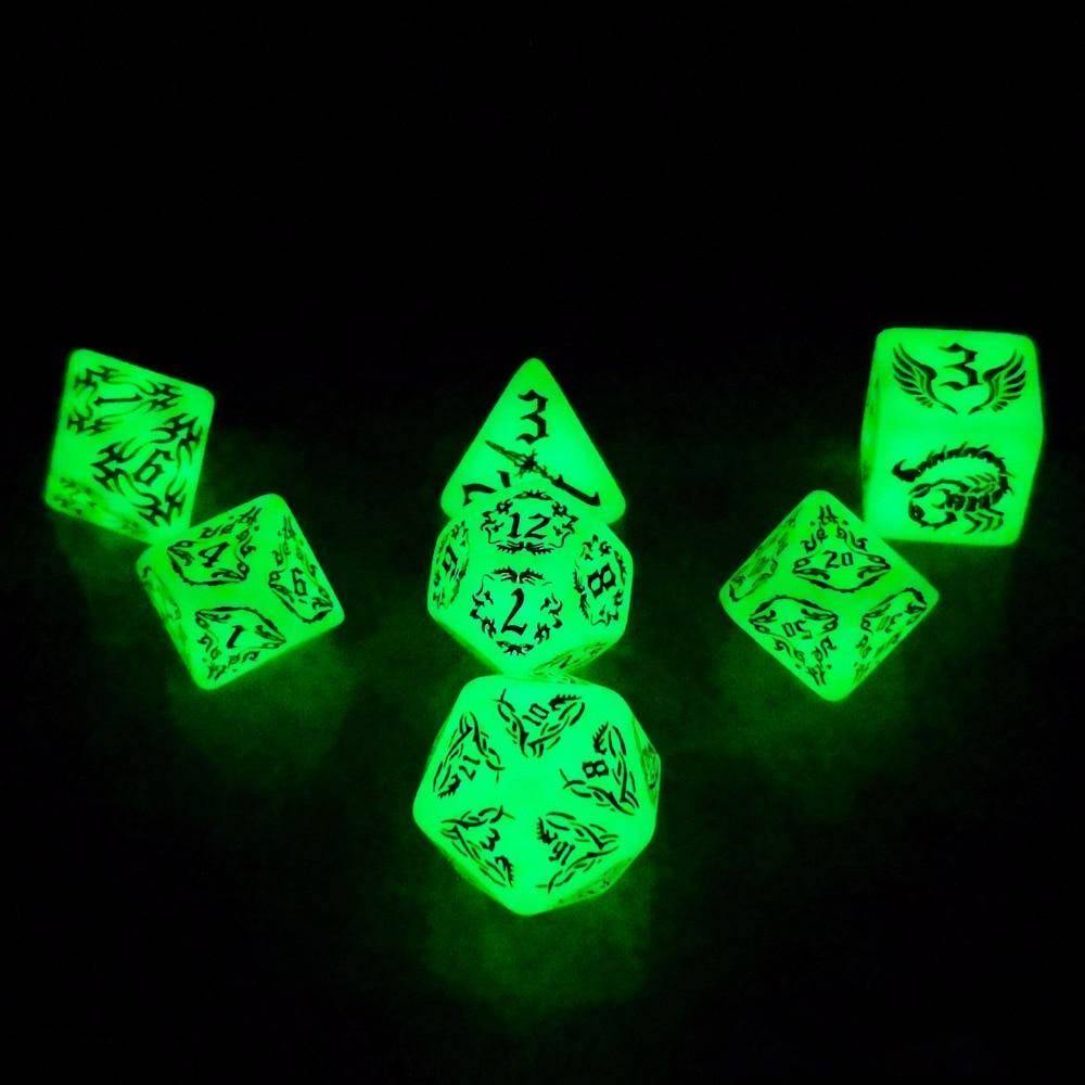 Dark Elves Glow In The Dark  Polyhedral Dice Set - Wyvern's Hoard