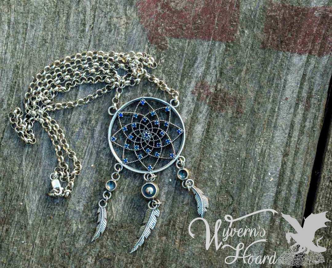 Bejeweled Dreamcatcher Sterling Silver Necklace