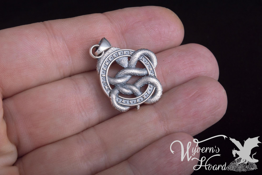 Slithering Snake Elder Futhark Rune Circle Necklace