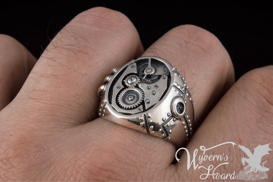Steampunk Sterling Silver Ring - Wyvern's Hoard