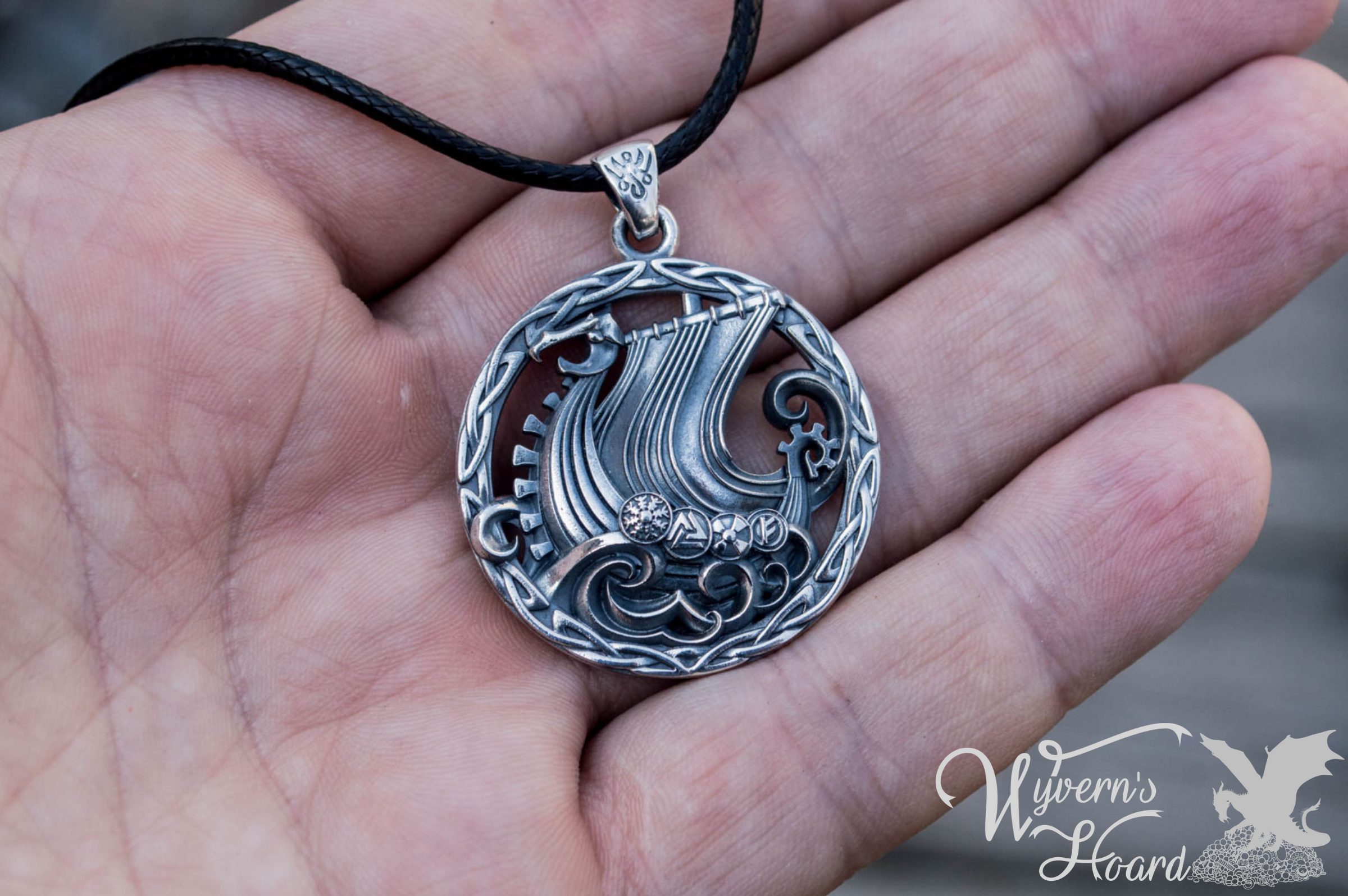 Viking Longship Sterling Silver Necklace - Wyvern's Hoard