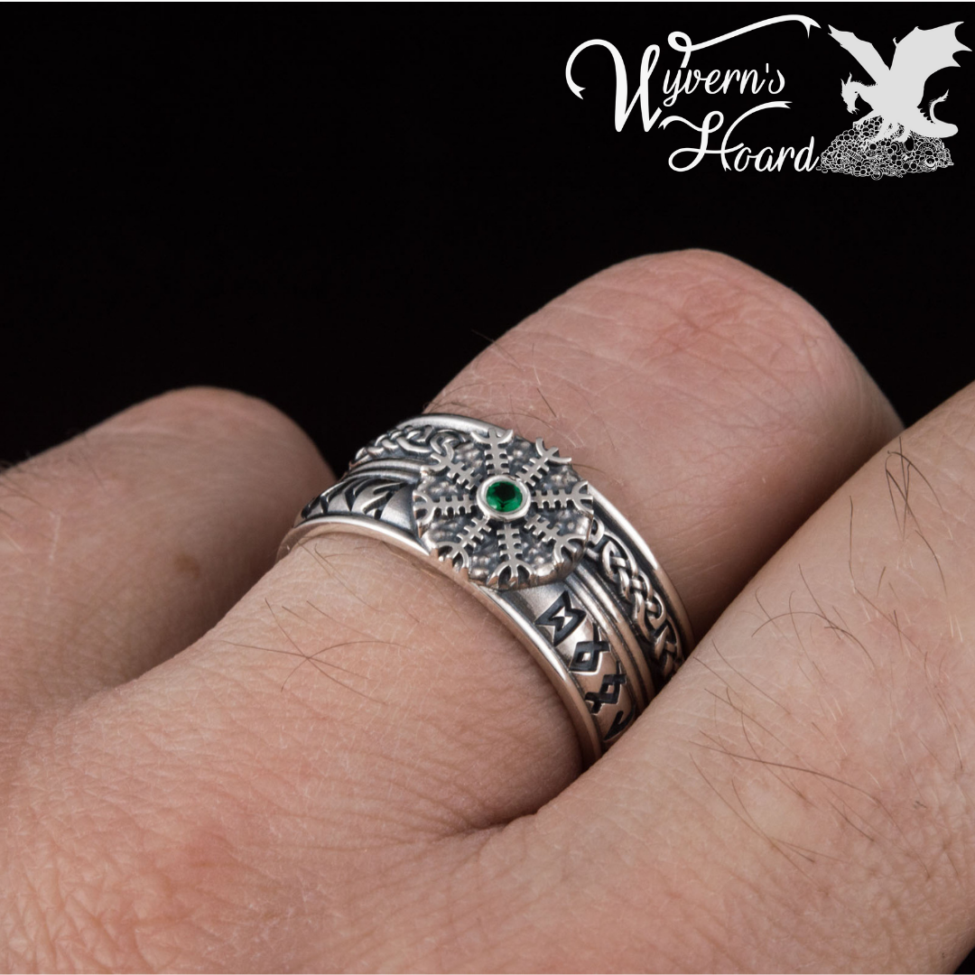 Helm of Awe with Elder Futhark Runes Ring