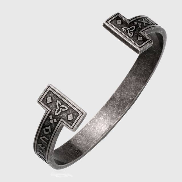 Weathered Elder Furthark Runes Cuff Bracelet