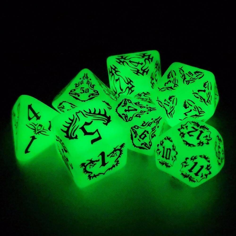 Dark Elves Glow In The Dark  Polyhedral Dice Set - Wyvern's Hoard