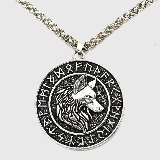 Úlfhéðnar Wolf Elder Futhark Runes Medallion Necklace