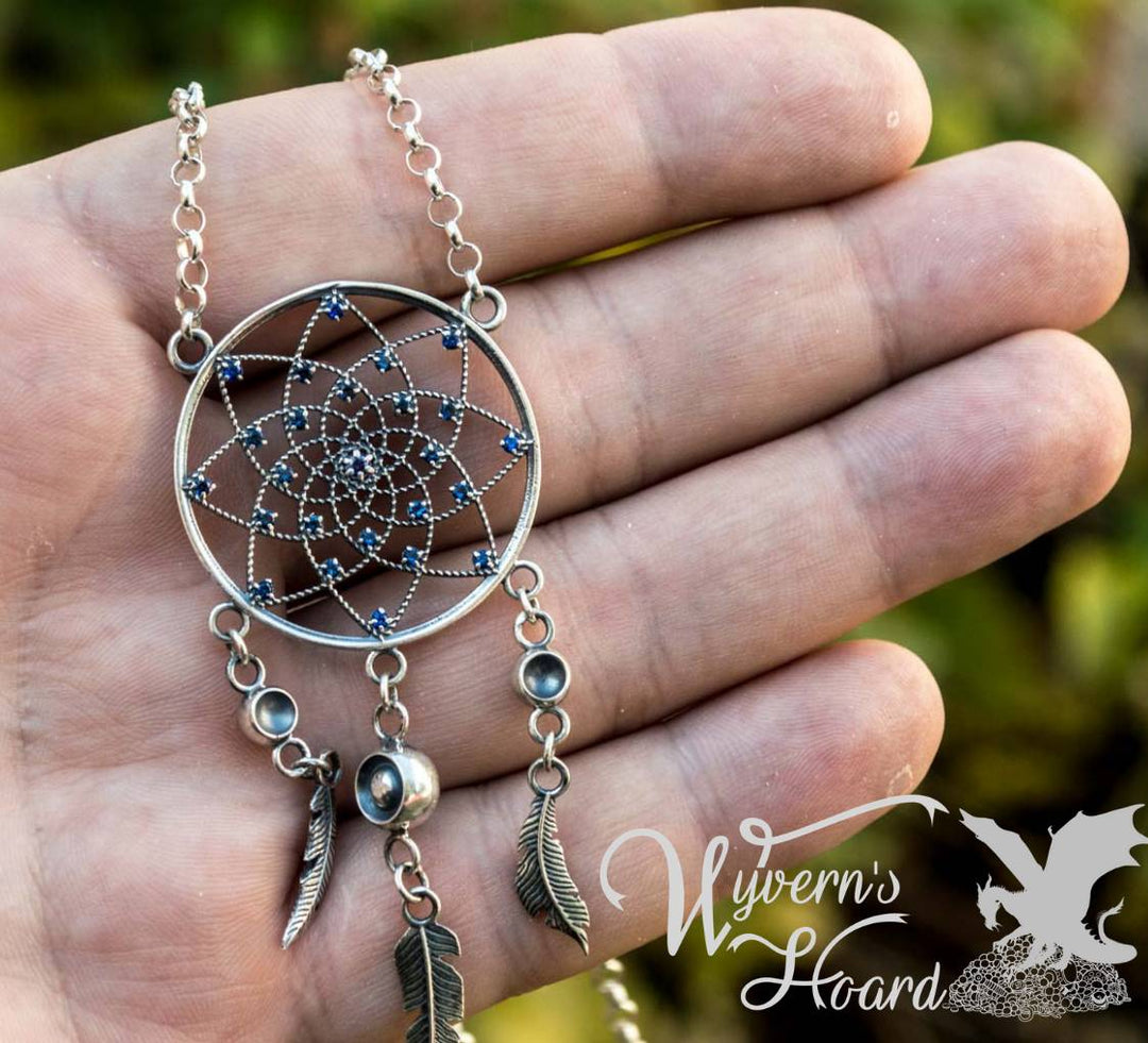 Bejeweled Dreamcatcher Sterling Silver Necklace