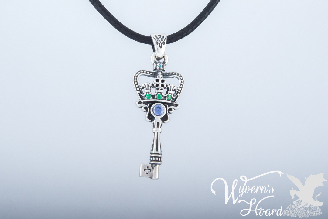 Bejeweled Crown Key Necklace