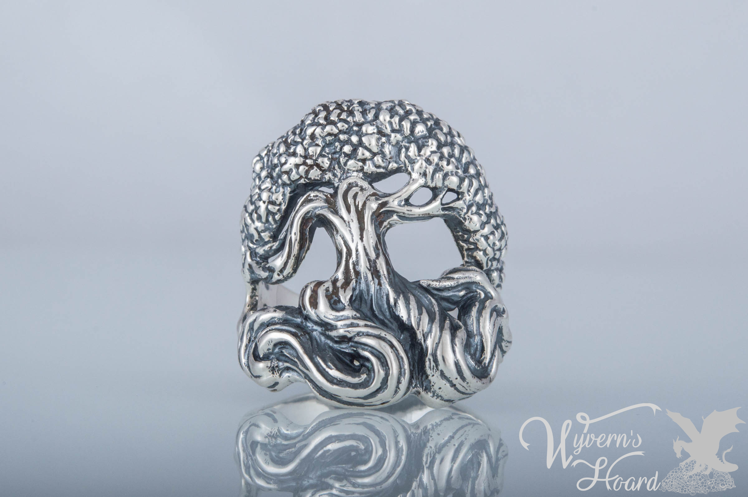 Yggdrasil World Tree Handmade Sterling Silver Ring - Wyvern's Hoard