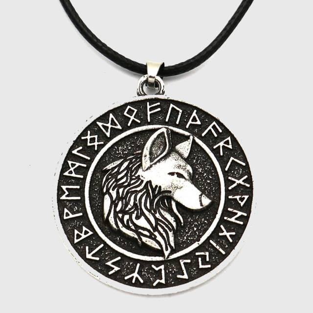 Úlfhéðnar Wolf Elder Futhark Runes Medallion Necklace