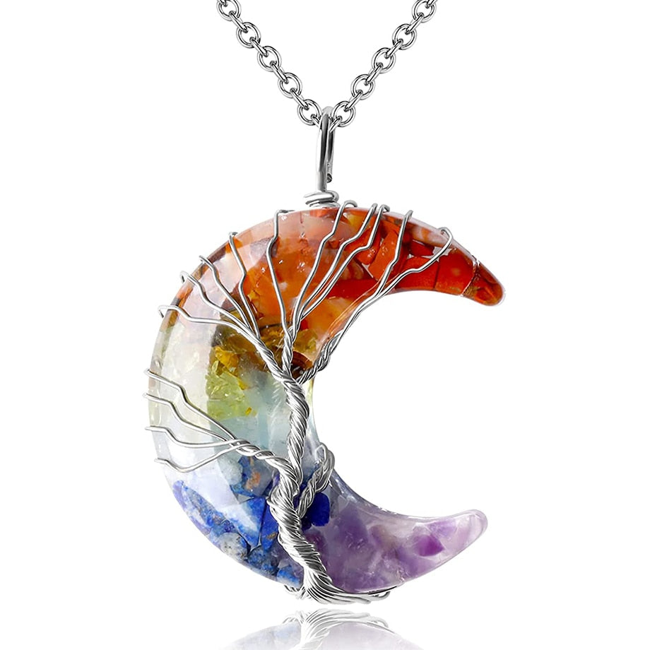 7 Chakras Tree of Life Rainbow Gemstones Necklace