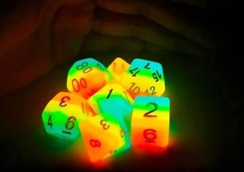 Glow In The Dark Rainbow Candy Polyhedral Dice Set - Wyvern's Hoard