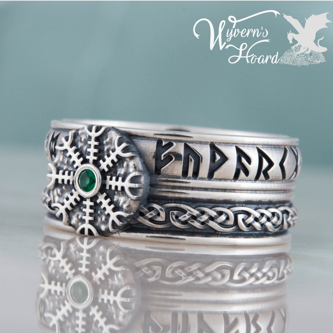 Helm of Awe with Elder Futhark Runes Ring