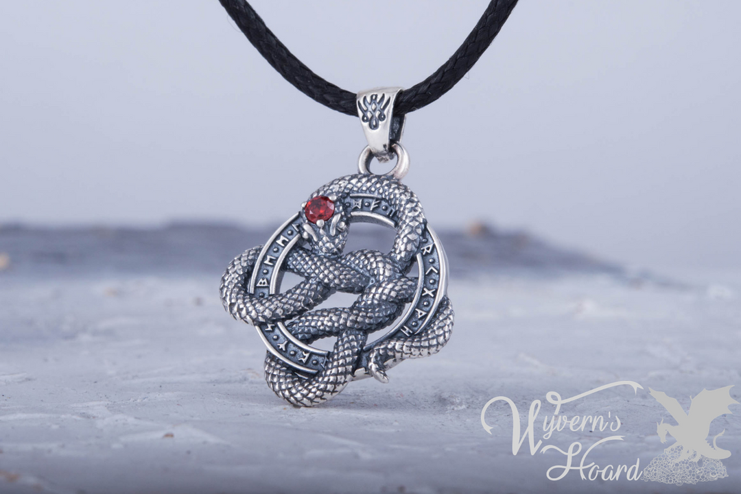 Slithering Snake Elder Futhark Rune Circle Necklace