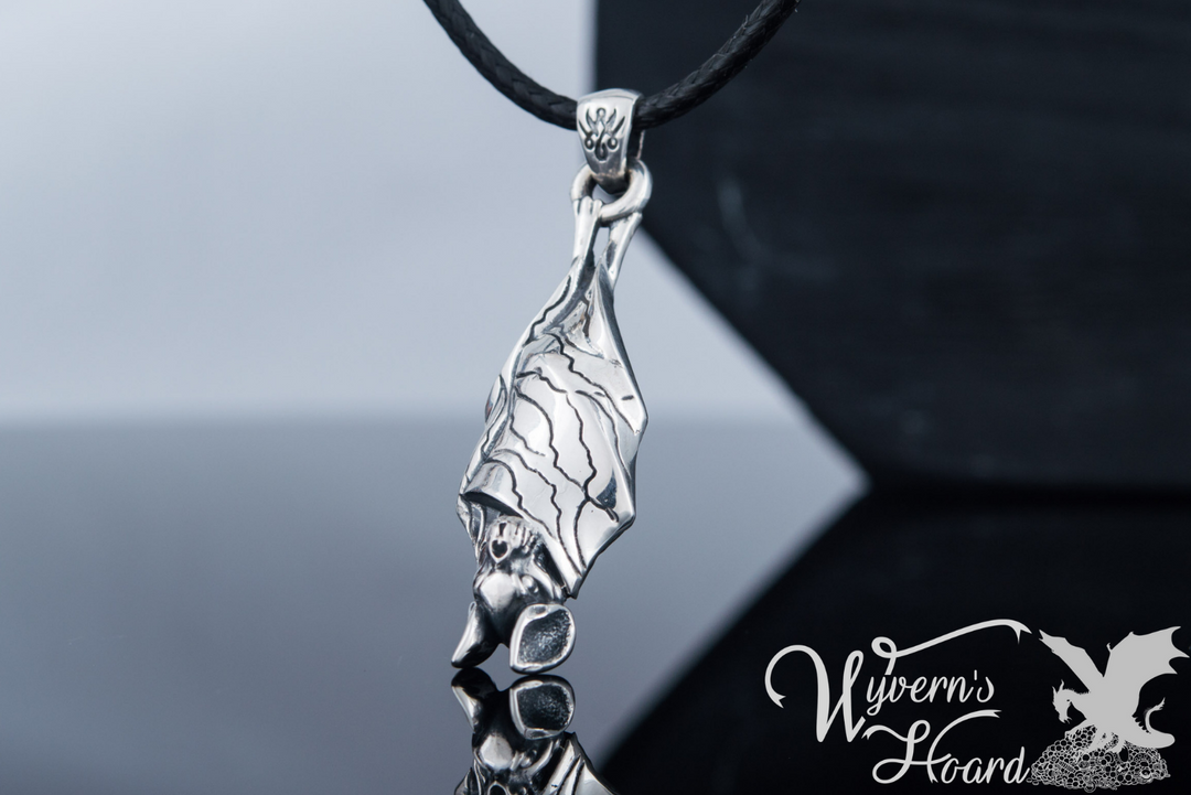 Roosting Vampire Bat Sterling Silver Necklace - Wyvern's Hoard