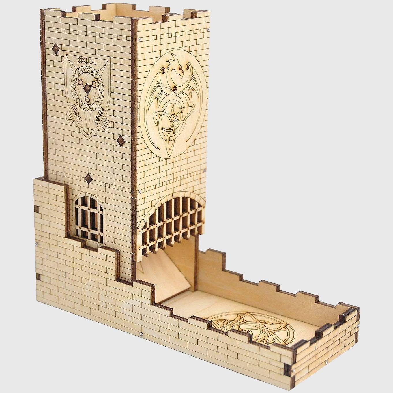Wood Castle Dice Tower & Tray - Wyvern's Hoard
