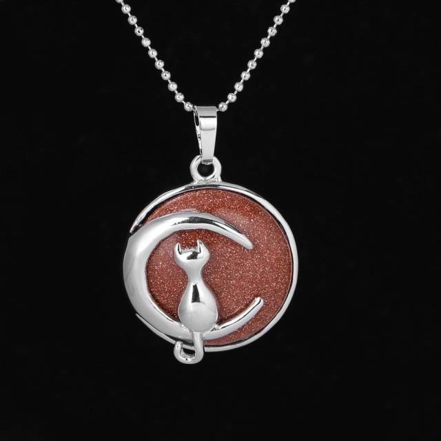 The Cat In The Moon Gemstone Necklace