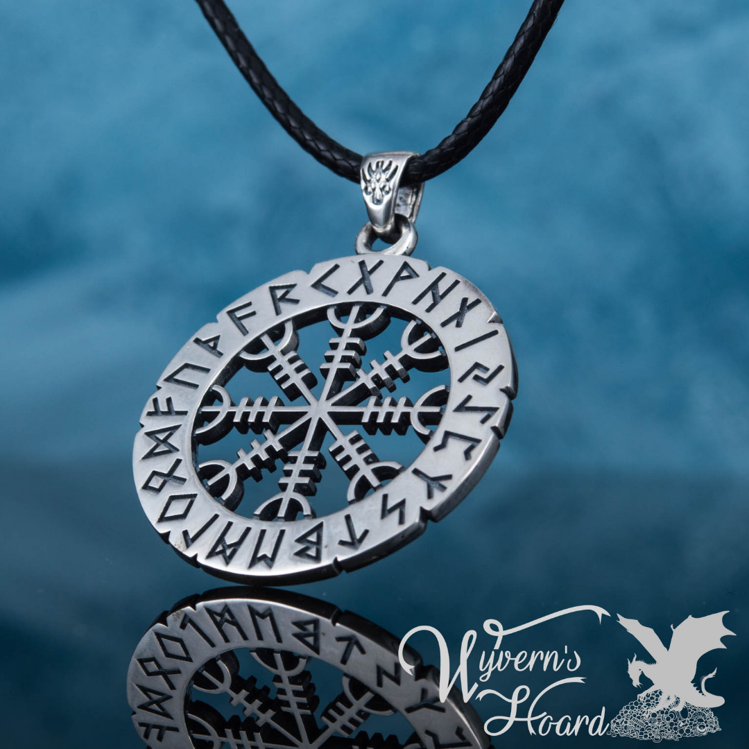 Aegishjalmr Helm of Awe with Elder Futhark Runes Necklace