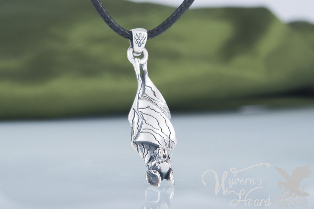 Roosting Vampire Bat Sterling Silver Necklace - Wyvern's Hoard