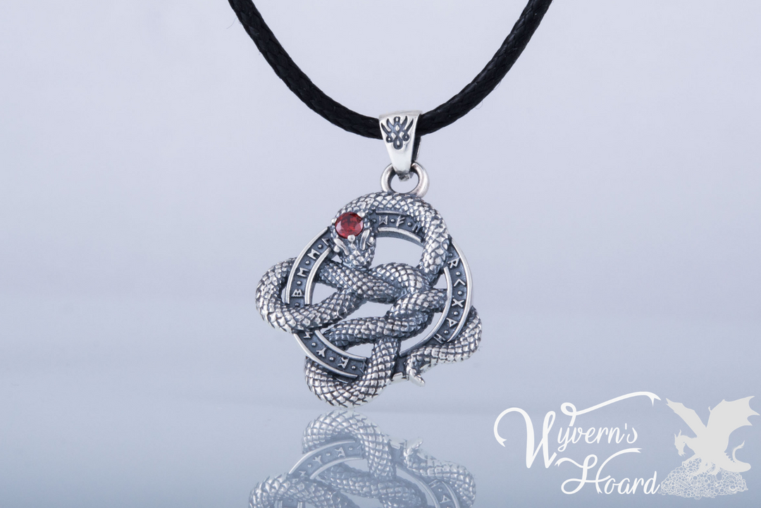 Slithering Snake Elder Futhark Rune Circle Necklace