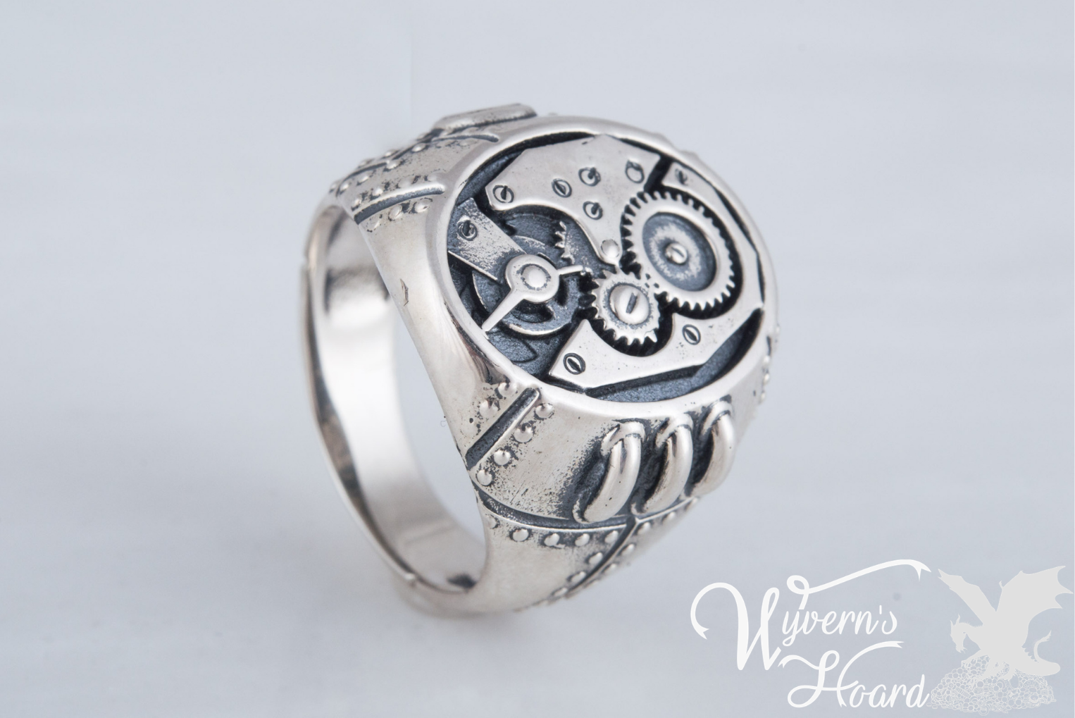 Steampunk Sterling Silver Ring - Wyvern's Hoard