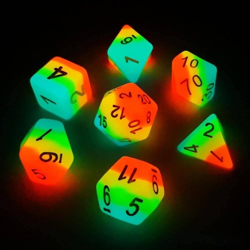Glow In The Dark Rainbow Candy Polyhedral Dice Set - Wyvern's Hoard
