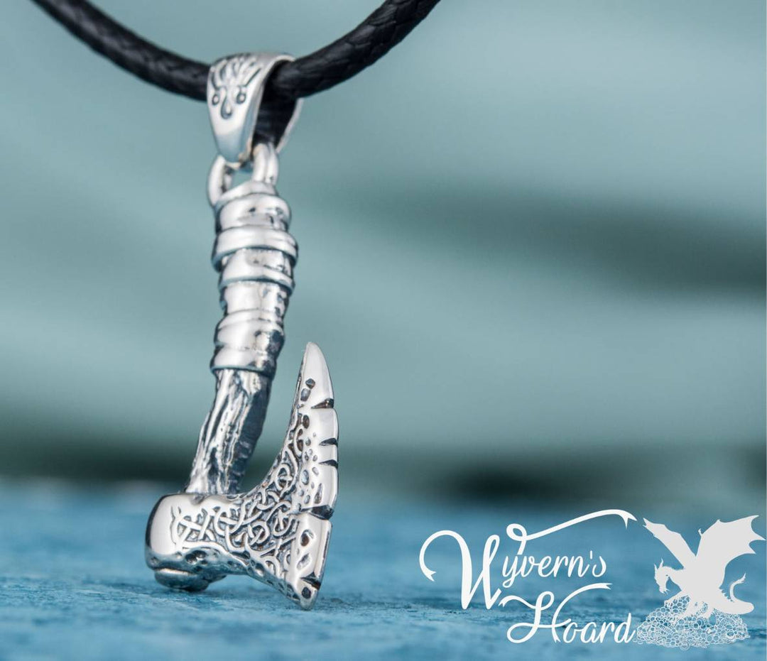 Viking Battleaxe Sterling Silver Necklace