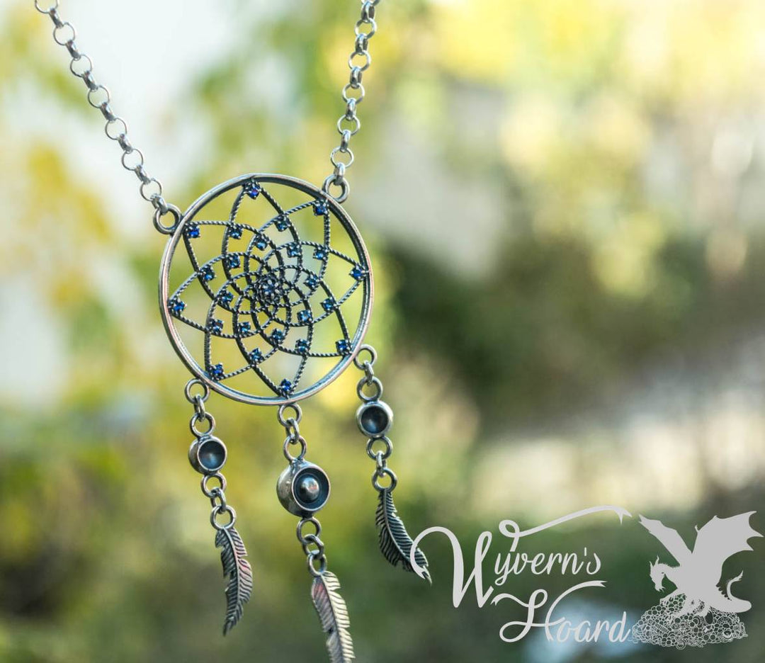 Bejeweled Dreamcatcher Sterling Silver Necklace