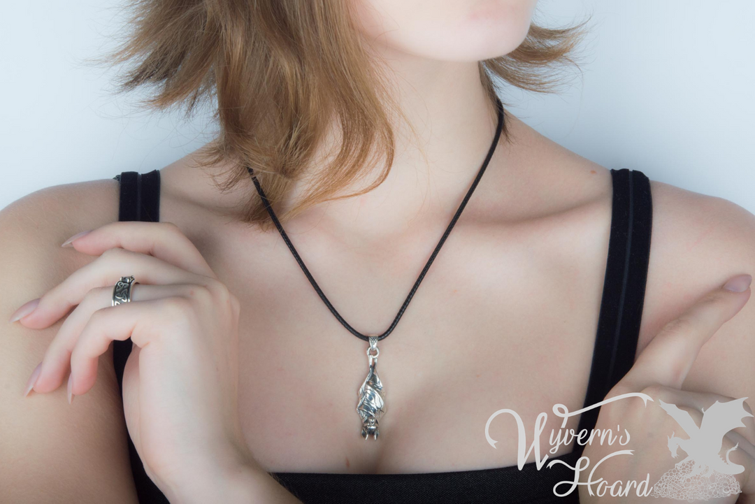 Roosting Vampire Bat Sterling Silver Necklace - Wyvern's Hoard